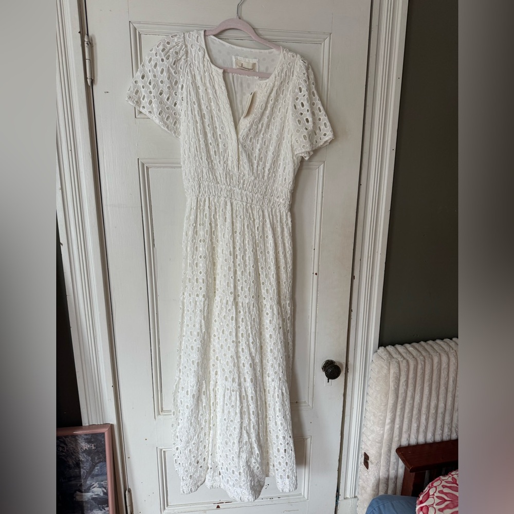 White Anthropologie eyelet midi somerset dress NWT SIZE M - Picture 4 of 6